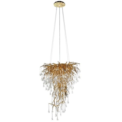 Żyrandol Innovation Droplet 60 cm – złota rama i transparentne szklane krople