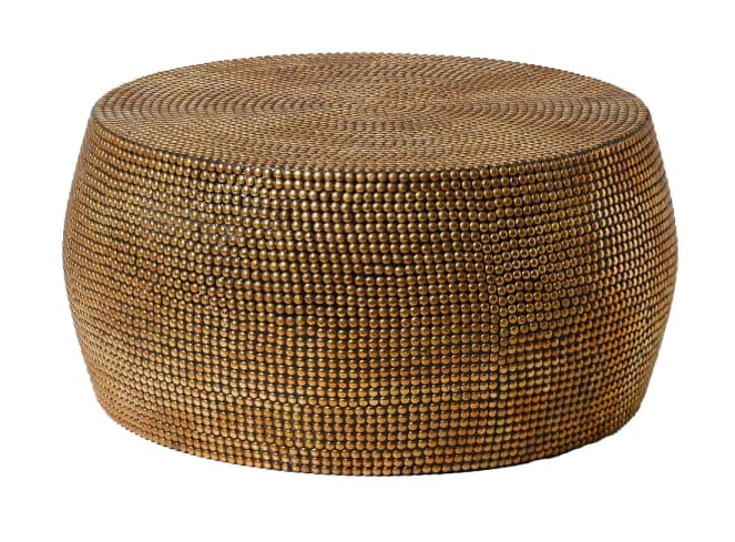 Nietypowy stolik kawowy Orient okrągły 85 cm średnicy w kolorze mosiądzu