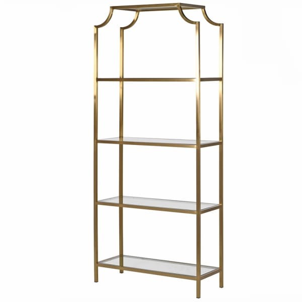 Złoty Regał Chesham Gold 90x210 cm złota rama z 4 szklanymi półkami