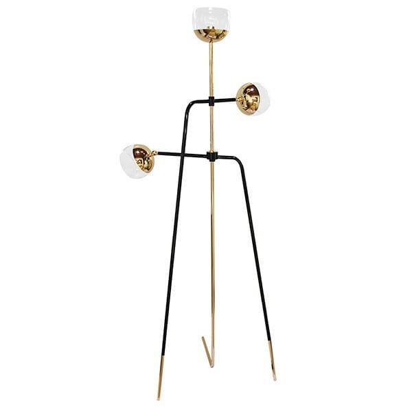 Lampa podłogowa Black Widow od Creativemary 180 cm trzy klosze szklane mosiężna podstawa