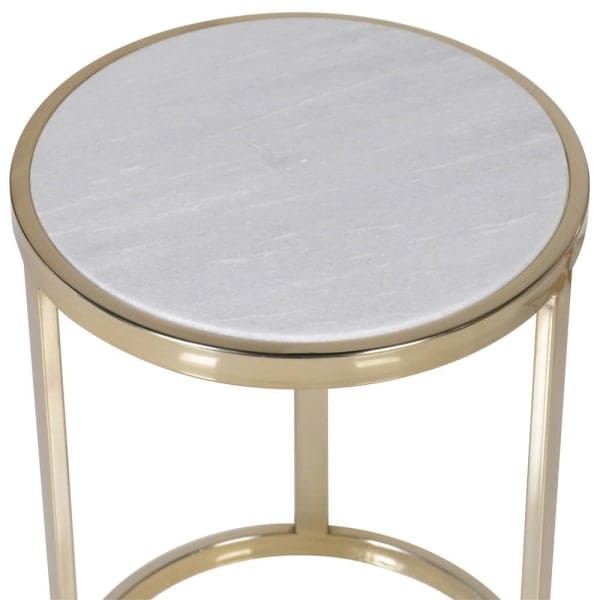 Dwa stoliki Kensington biały marmurowy blat złota stalowa podstawa