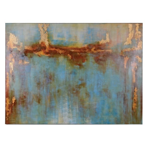Obraz olejny Belgrave Niebieski Złoto Bursztyn 244x178 cm abstrakcja kolory płótno