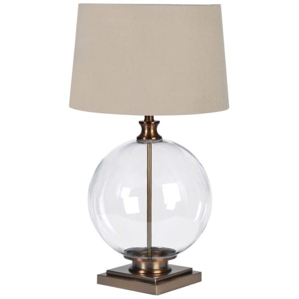 Stołowa lampa Glass Ball 75 cm szklana podstawa jasny lniany klosz