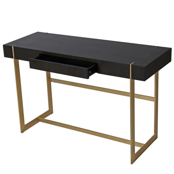 Biurko Simple Black X 120x75 cm czarny blat stal nierdzewna konsola szuflada złota rama