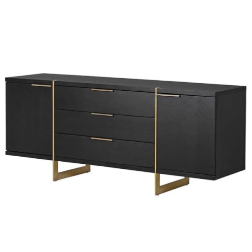 Komoda Simple Brown 69x160 cm dwudrzwiowa trzy szuflady dąb MDF złota podstawa