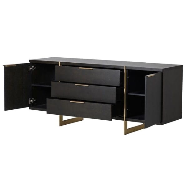 Komoda Simple Brown 69x160 cm dwudrzwiowa trzy szuflady dąb MDF złota podstawa