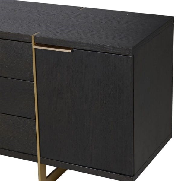 Komoda Simple Brown 69x160 cm dwudrzwiowa trzy szuflady dąb MDF złota podstawa