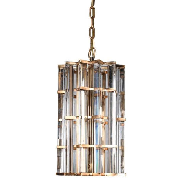 Żyrandol Cage 40x25 cm złoty brąz żelazo szklana obudowa zasilany 4 żarówki