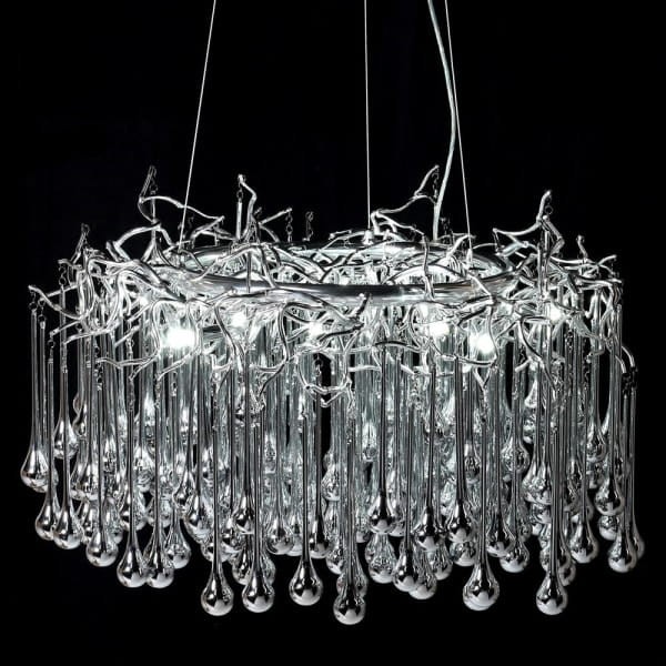 Żyrandol Silver Branch 85 cm ze szklanymi kroplami – srebrny
