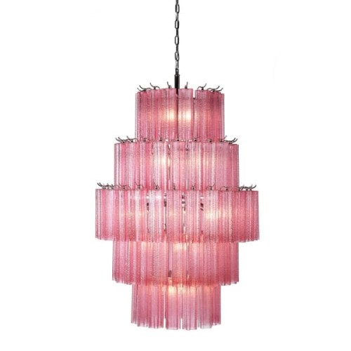 Różowy żyrandol Maldon Pink 115x80 cm różowe szkło żelazo duży rozmiar
