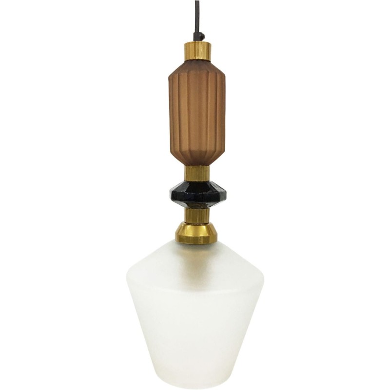 Brązowa szklana lampa z białym kloszem