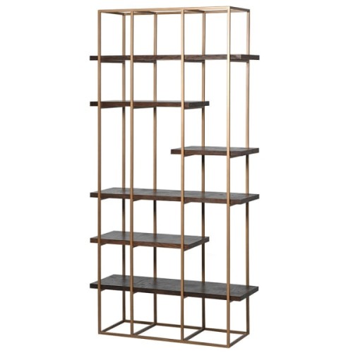 Regał Oxford Bronze 100x205 cm brązowa rama z 6 dębowymi półkami 