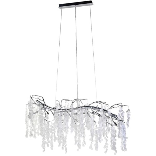Żyrandol Branch White 120 cm – białe szklane zawieszki i srebrna rama