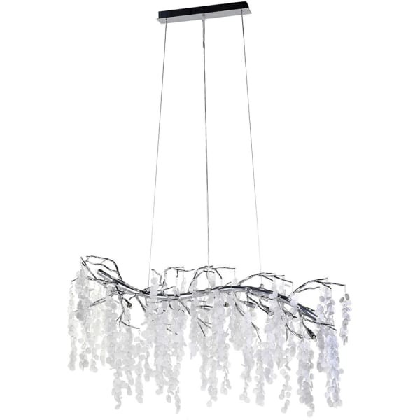 Żyrandol Branch White 120 cm z białymi szklanymi zawieszkami