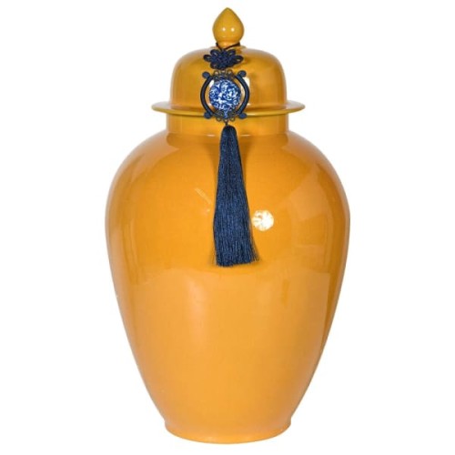 Pojemnik Ceramiczny amfora Chesham Yellow 56 cm ceramika żółta waza pojemnik z pokrywą