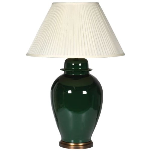 Lampa stołowa Emerald Ceramic 89 cm zielona podstawa biały klosz mosiężne detale