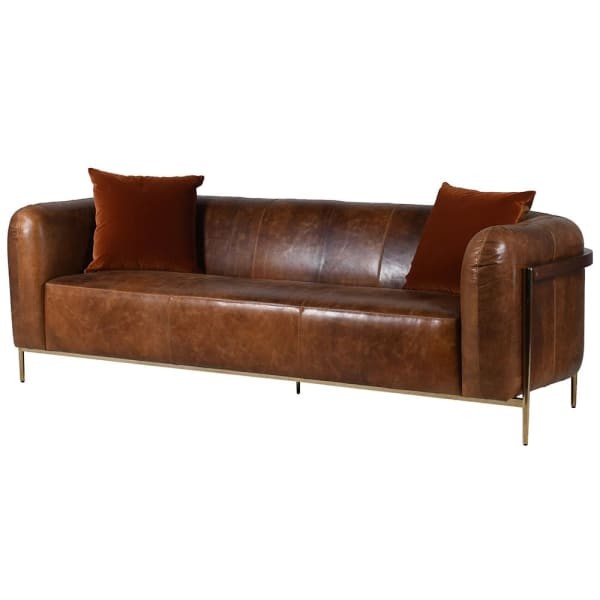 Brązowa sofa skórzana Boscobel 240 cm na stalowych nogach
