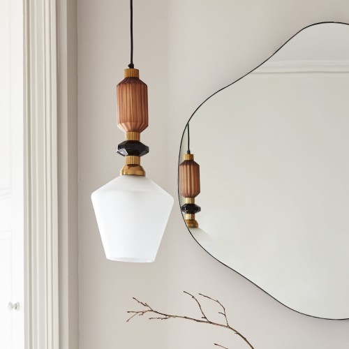 Lampa wisząca Muse Brown 51 cm – ręcznie wykonane szkło w brązie, złocie i czerni