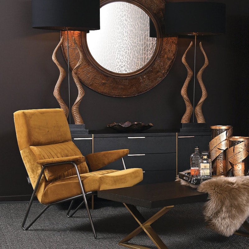 Komoda Simple Black 69x160 cm dwudrzwiowa trzy szuflady dąb MDF złota podstawa