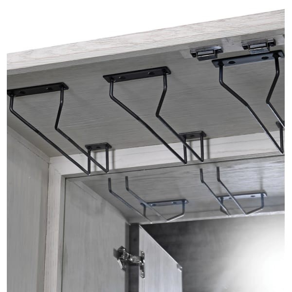 Barek Light Oak 183 cm jasny dąb lustrzane wnętrze szuflady półki podwieszane kieliszki