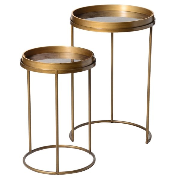 Stoliki boczne Halycon Map Brown ze zdejmowanym blatem zdobienia złota rama