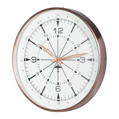 Zegar okrągły Aviator Copper 44 cm stal/szkło postarzana miedziana rama motyw samolot 