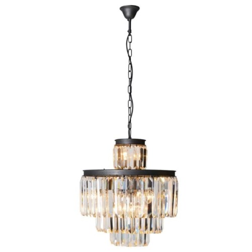 Żyrandol Crystal Smoke Small Tiered 55 cm – czarna lampa ze szklanymi panelami