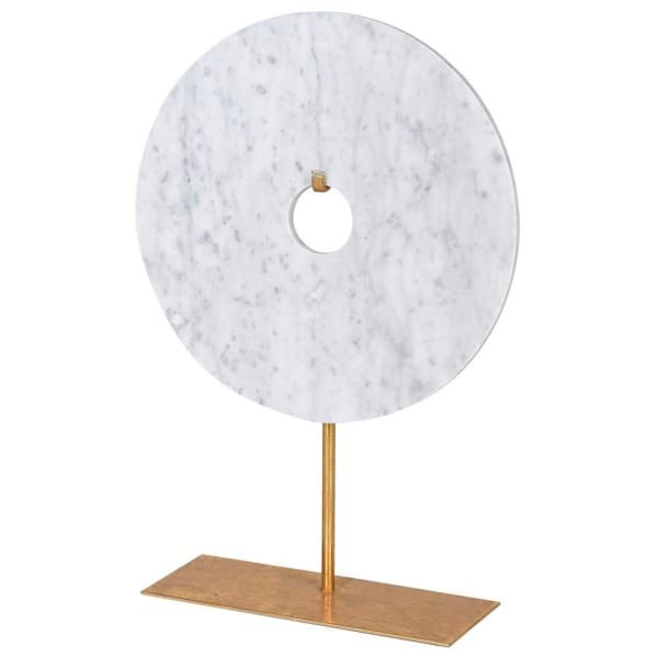 Dekoracja Marble Disc 44 cm marmurowy dysk na złotej, żelaznej podstawie