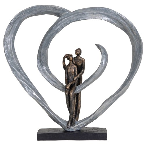 Rzeźba Portland Heart 35 cm – zakochana para w sercu, antyczny brąz i szarość
