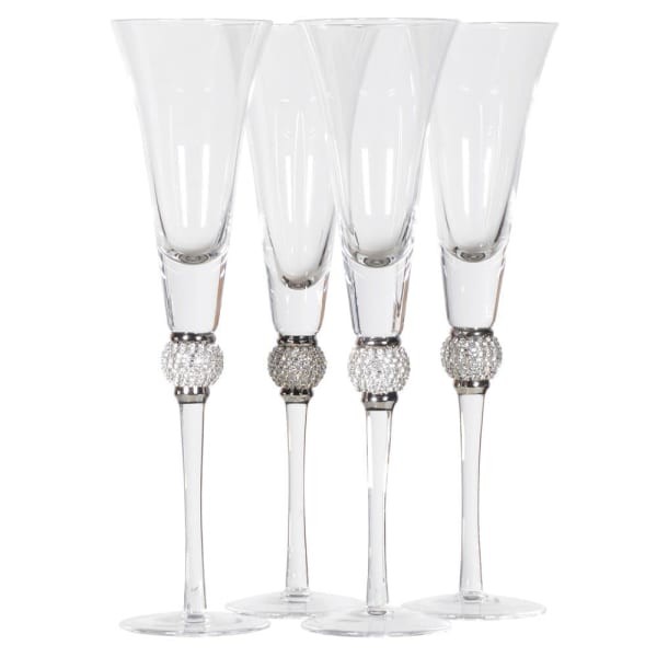 Klasyczne srebrne kieliszki do szampana Boscobel wysoka nóżka srebrna dekoracja