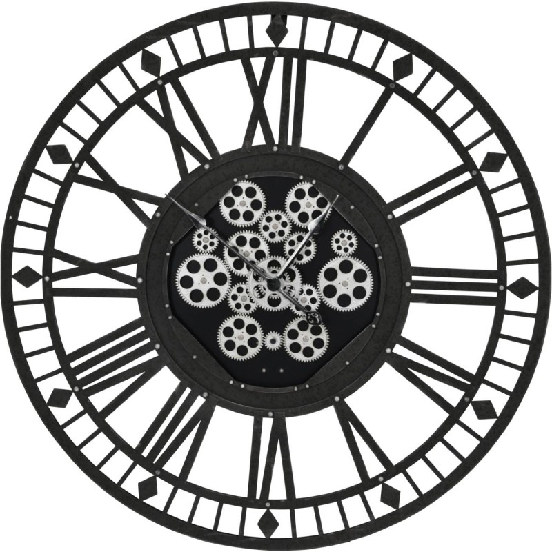 Zegar Black Cog 90 cm metalowa czarna rama poruszający się mechanizm żelazo zegar szkieletowy