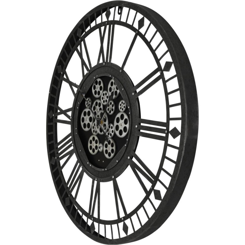 Zegar Black Cog 90 cm metalowa czarna rama poruszający się mechanizm żelazo zegar szkieletowy