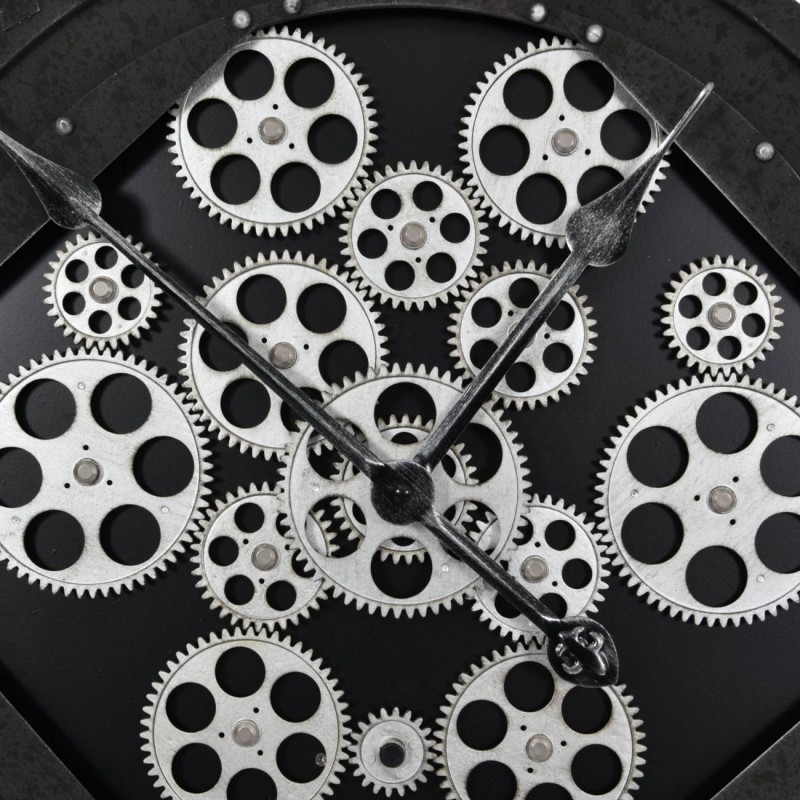 Zegar Black Cog 90 cm metalowa czarna rama poruszający się mechanizm żelazo zegar szkieletowy