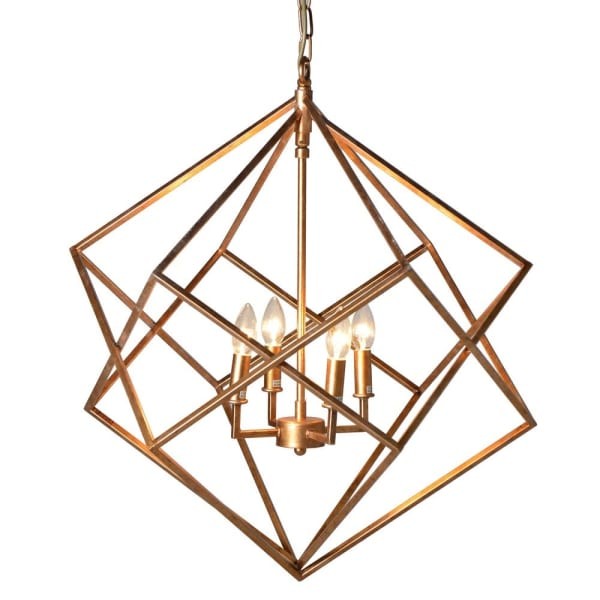 Żyrandol Geometric Belgrave 70 cm żelazna złoto-miedziana rama cztery żarówki