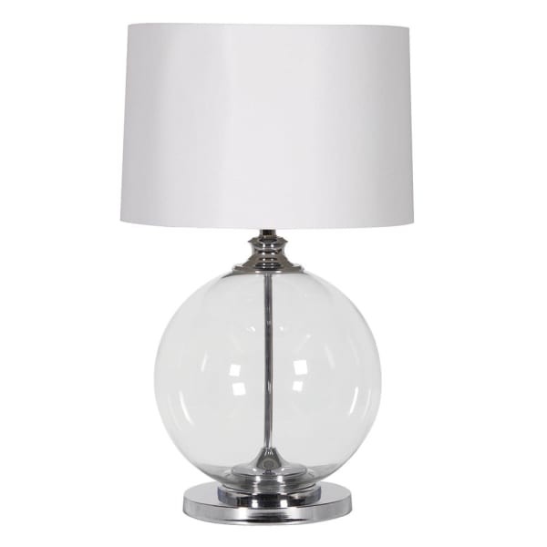 Stołowa lampa Glass Ball White 71 cm szklana podstawa biały lniany klosz