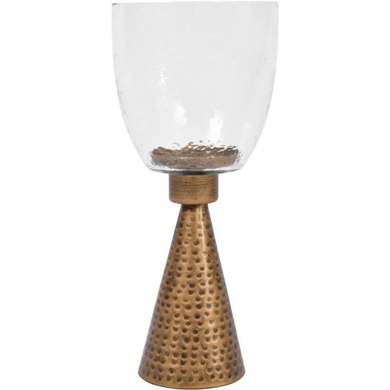 Lampion świecznik Belgrave 36 cm szklany klosz żelazna ręcznie młotkowana podstawa złota