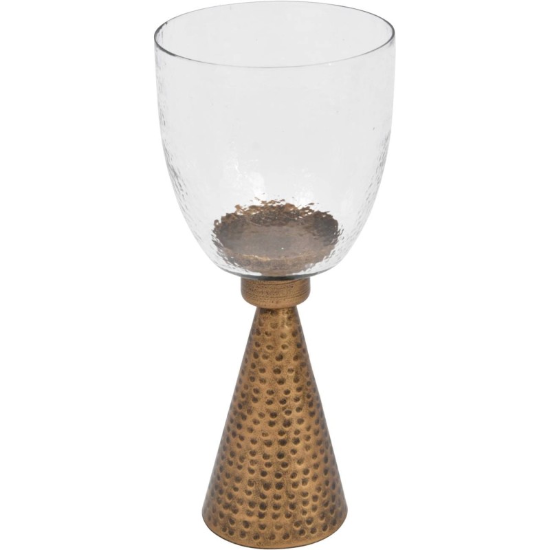 Lampion świecznik Belgrave 36 cm szklany klosz żelazna ręcznie młotkowana podstawa złota