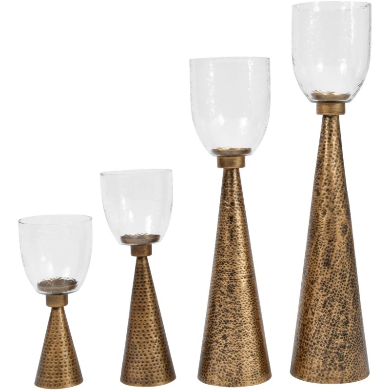 Lampion świecznik Belgrave 36 cm szklany klosz żelazna ręcznie młotkowana podstawa złota