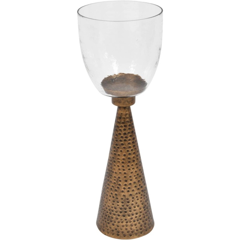 Lampion świecznik Belgrave 45 cm szklany klosz żelazna ręcznie młotkowana podstawa złota