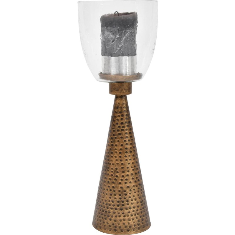 Lampion świecznik Belgrave 45 cm szklany klosz żelazna ręcznie młotkowana podstawa złota