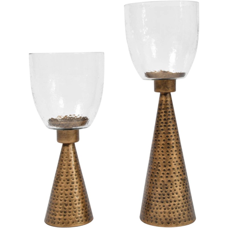 Lampion świecznik Belgrave 45 cm szklany klosz żelazna ręcznie młotkowana podstawa złota