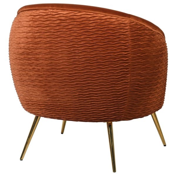 Rdzawy fotel do salonu Brompton z zaokrąglonym oparciem
