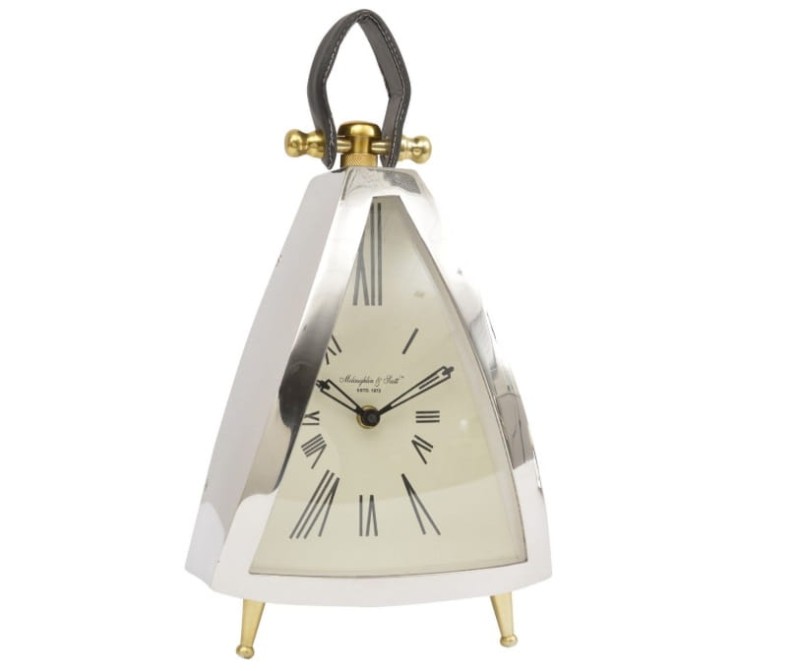 Zegar nablatowy Eaton 36 cm srebrny Nikiel Mosiądz Skóra