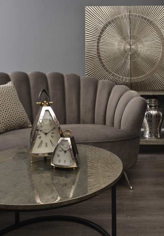 Zegar nablatowy Eaton 36 cm srebrny Nikiel Mosiądz Skóra