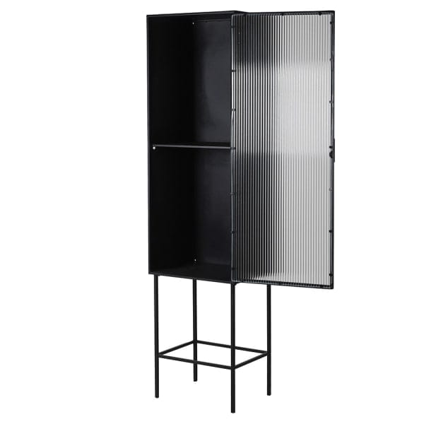 Witryna Modern Iron Czarna 185 Cm Metal I Szk o Ryflowane Witryna Modern Iron Czarna 185 Cm Metal I Szk o Ryflowane